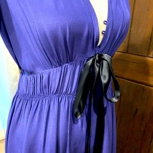 Deep royal blue with purple undertone dress with black tie at waist for detail